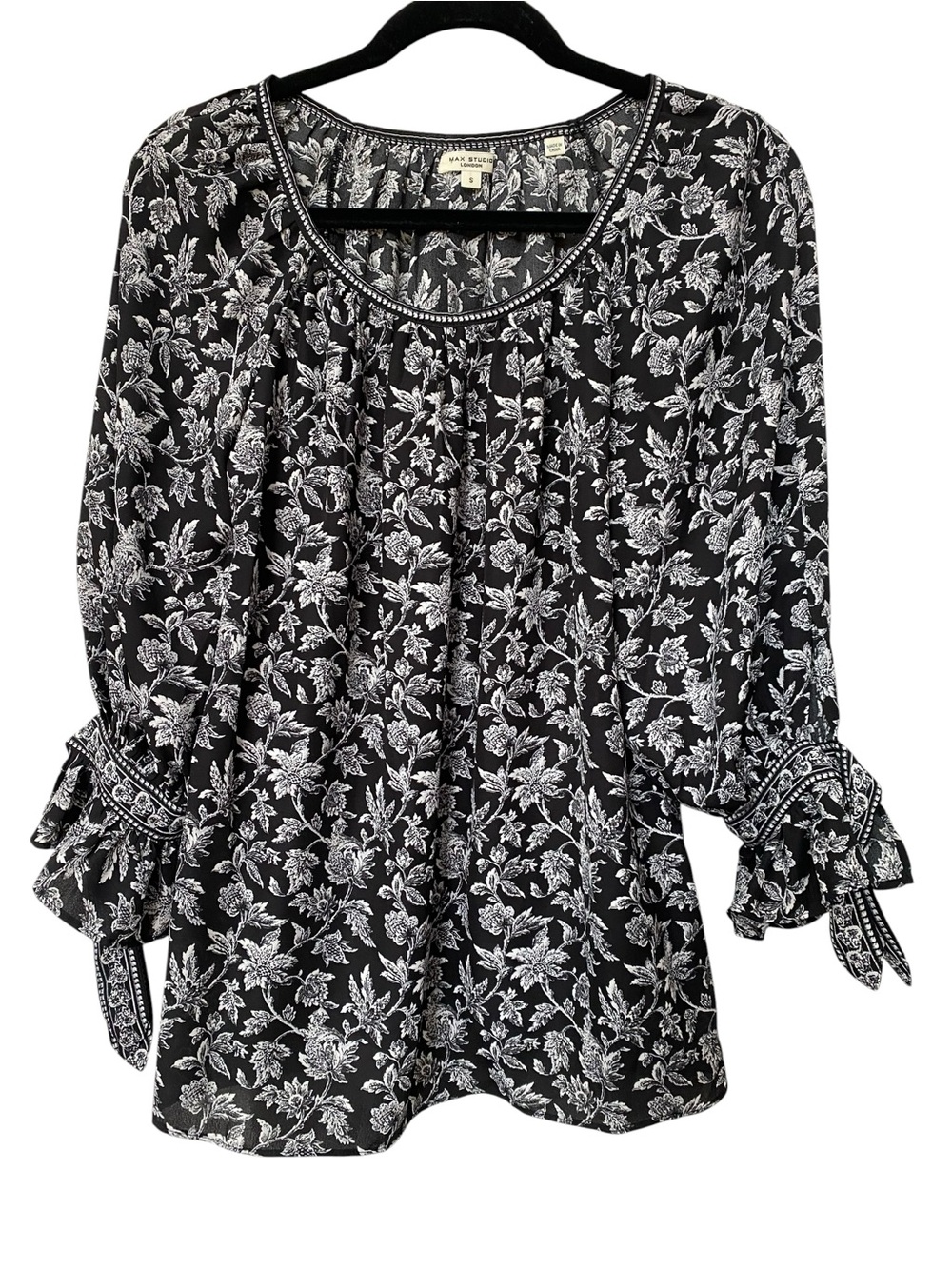 Max Studio london Black White Romantic Peasant Blouse Top size S